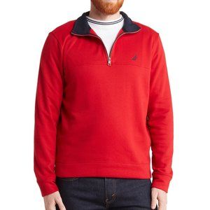 Nautica Final Sale $90 NWT Men's 1/2 Zip Fleece Pullover Sweatshirt Logo Red